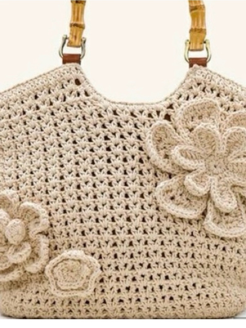 Patricia Nash Straw Crochet Floral Tote Bag with Bamboo Handles Natural - Picture 2 of 5